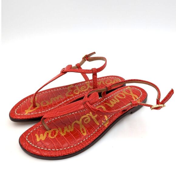 Sam Edelman Gigi Ankle T-Strap Gladiator Flat Sandal Women's Red Size US6 EU36 - Picture 1 of 6